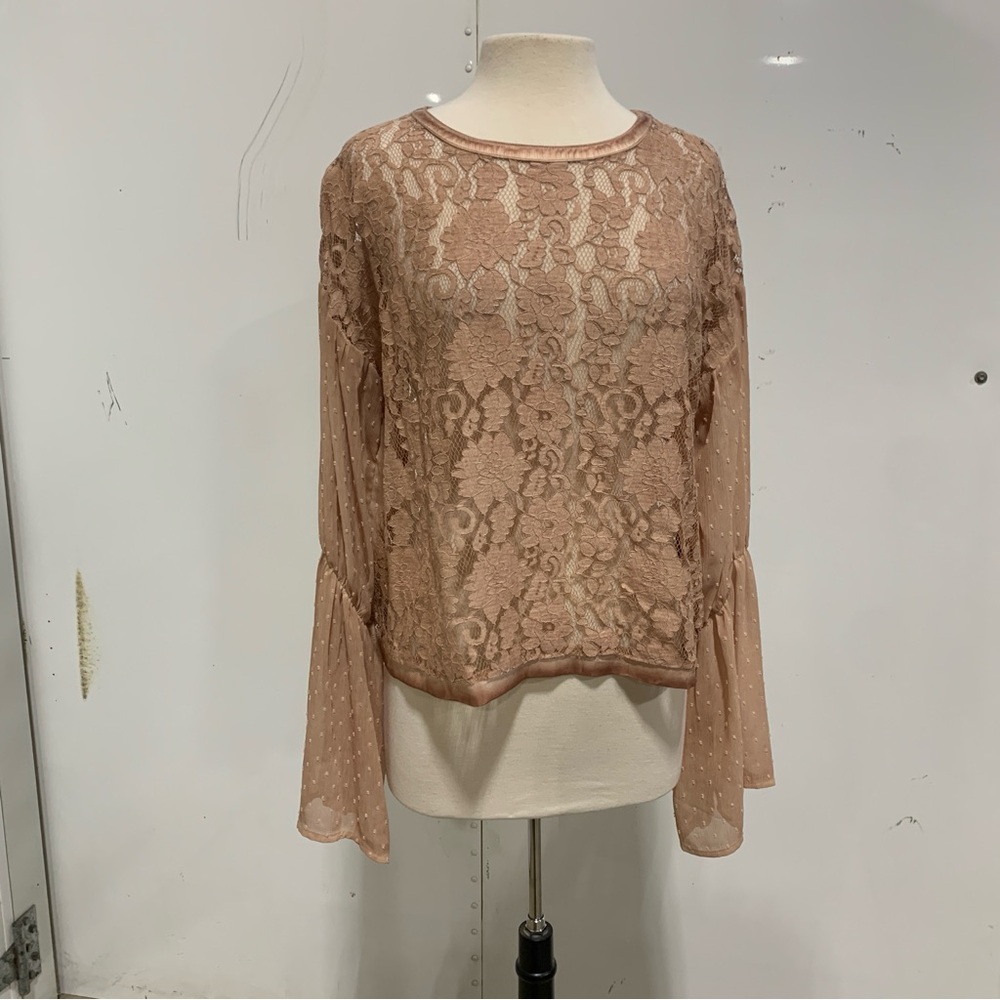 BKE Gimmicks Elegant Lace‎ Boho Chic Western Women's Top in Tan Mauve XL 2325 - Picture 15 of 15